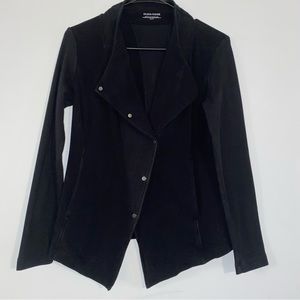 Eileen Fisher Women's Black Mixed Media Asymmetrical Snap Up Jacket Size XS